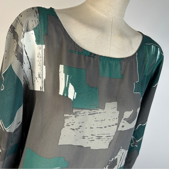 RACHEL Rachel Roy Teal and Gray Patterned Blouse M - Picture 4 of 7